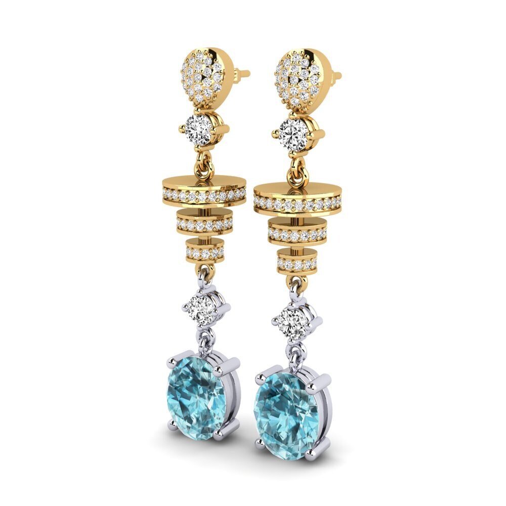 18ct Yellow & White Gold Blue Zircon Women's Earring Elio