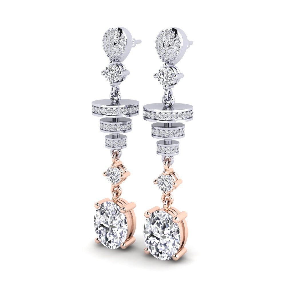 14k Oro Blanco & Rosa Ovalado Pendiente de mujer Elio