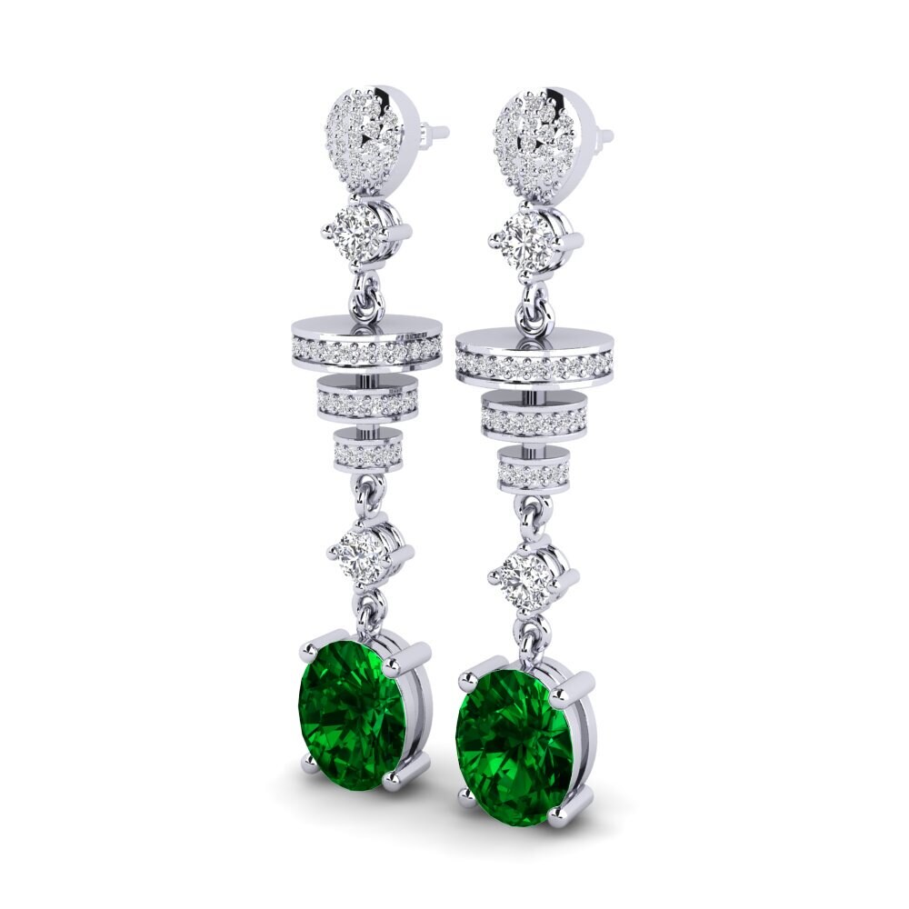 18k Oro Blanco Circonita Verde Pendiente de mujer Elio