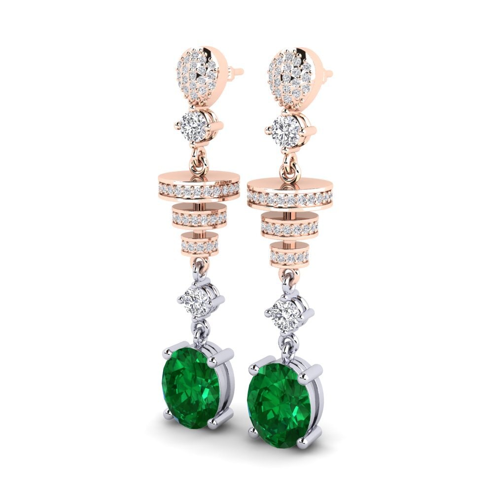 14k Oro Rosa & Blanco Esmeralda (creada en laboratorio) Pendiente de mujer Elio