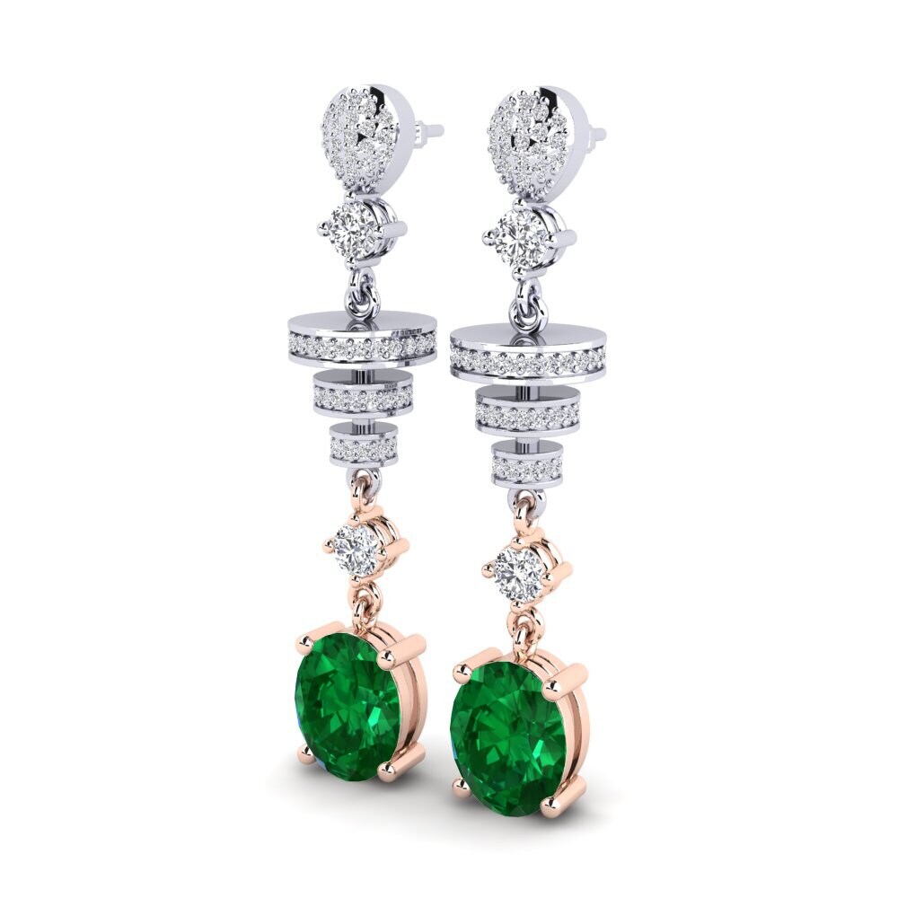 14ct White & Rose Gold Emerald (Lab Created) Women's Earring Elio