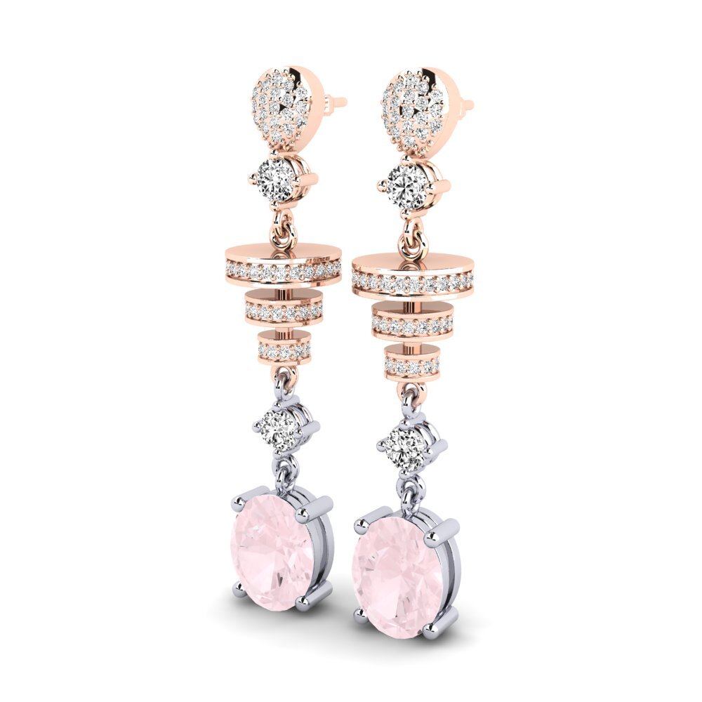 9k Oro Rosa & Blanco Cuarzo rosa Pendiente de mujer Elio