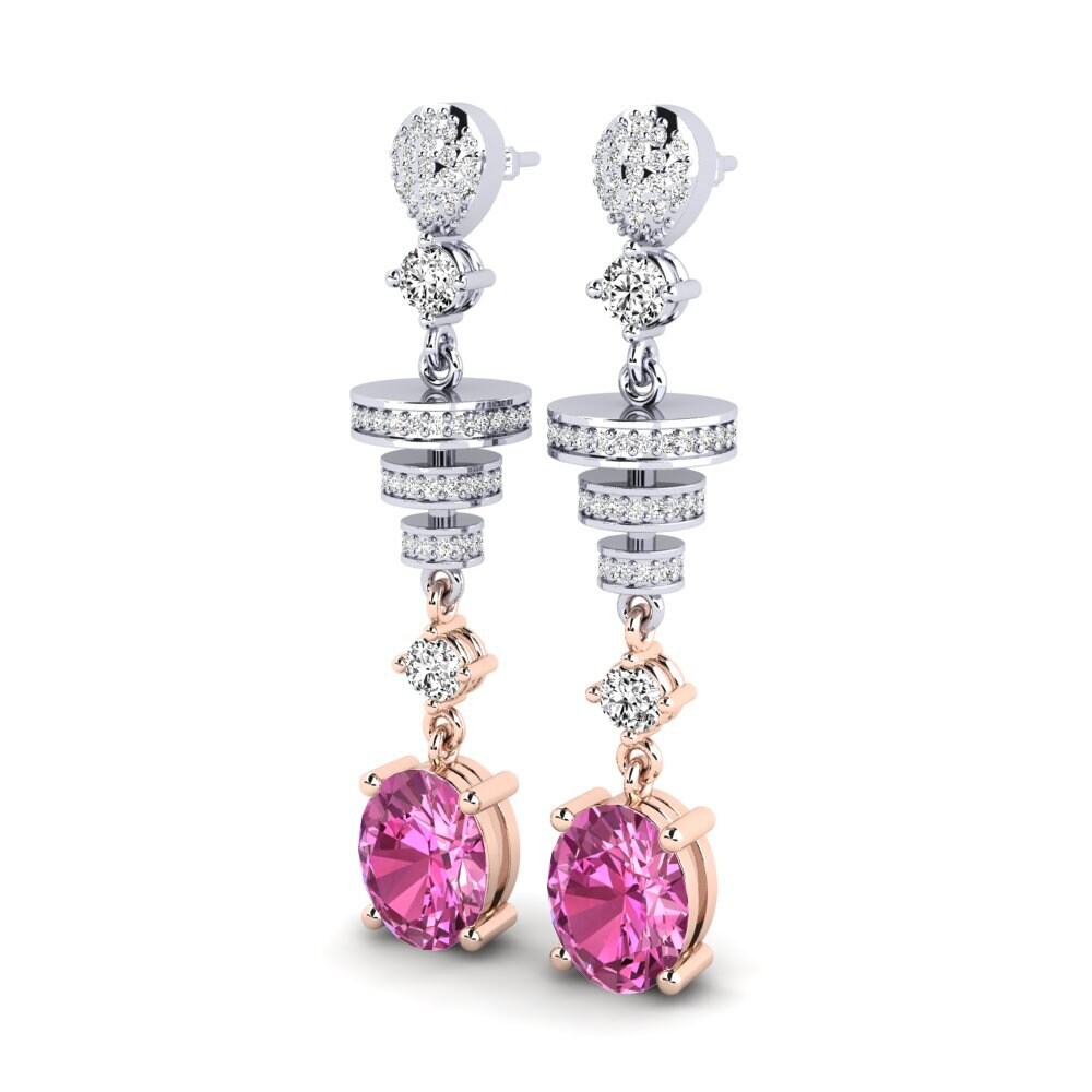 14k Oro Blanco & Rosa Topacio Rosa Pendiente de mujer Elio