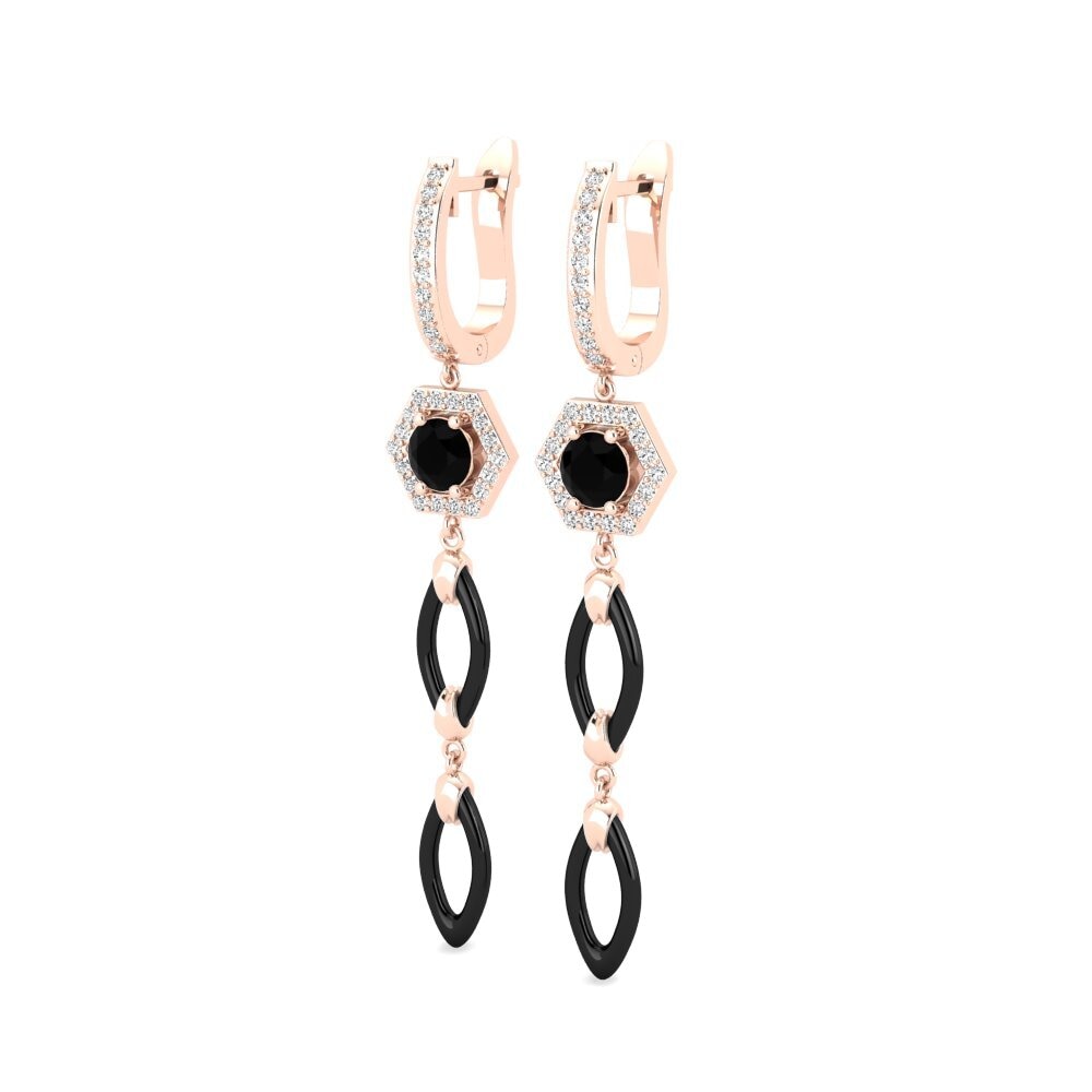 14k Oro Rosa Ónix Negro Pendiente de mujer Elire