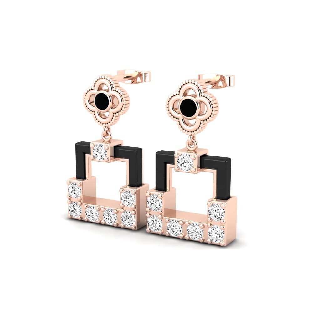 14k Oro Rosa Ónix Negro Pendiente de mujer Elizalde
