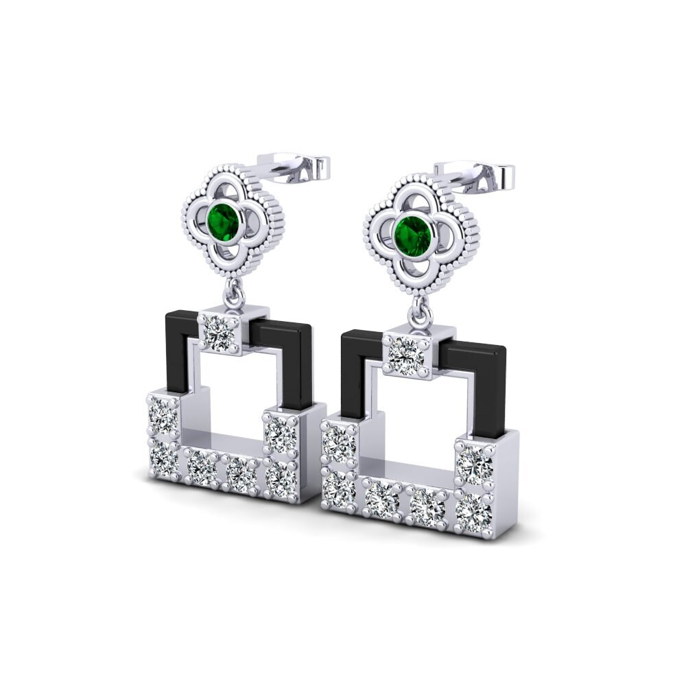 White Silver Green Zirconia Women's Earring Elizalde