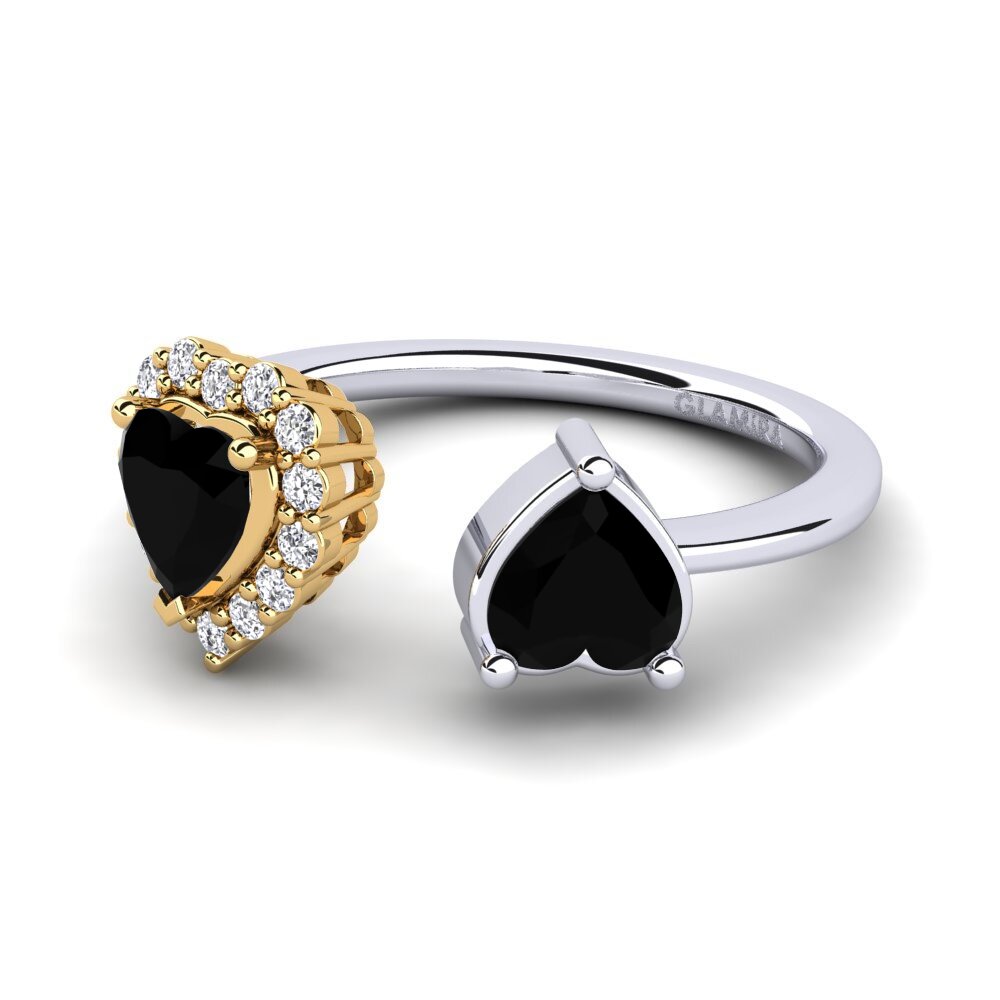 9ct White & Yellow Gold Black Onyx Women's Ring Ellish