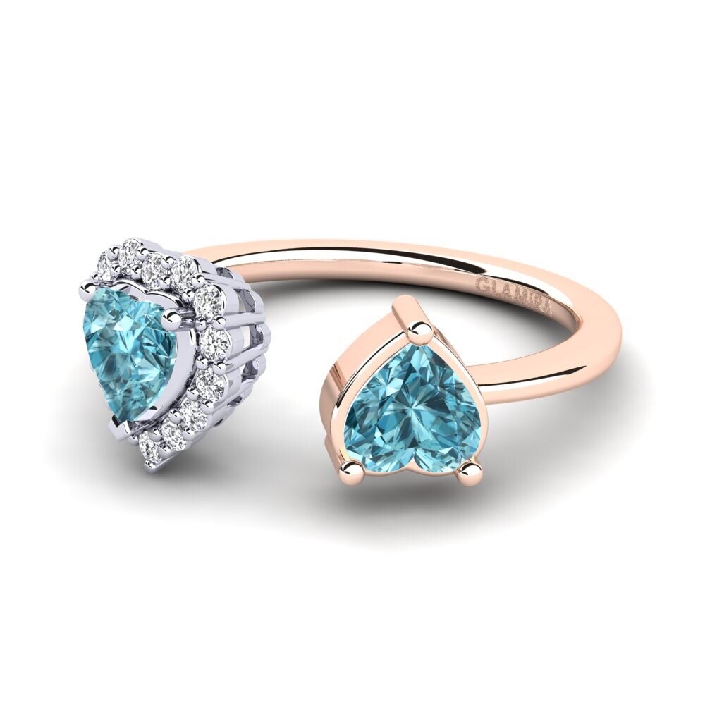 14ct Rose & White Gold Blue Zircon Women's Ring Ellish