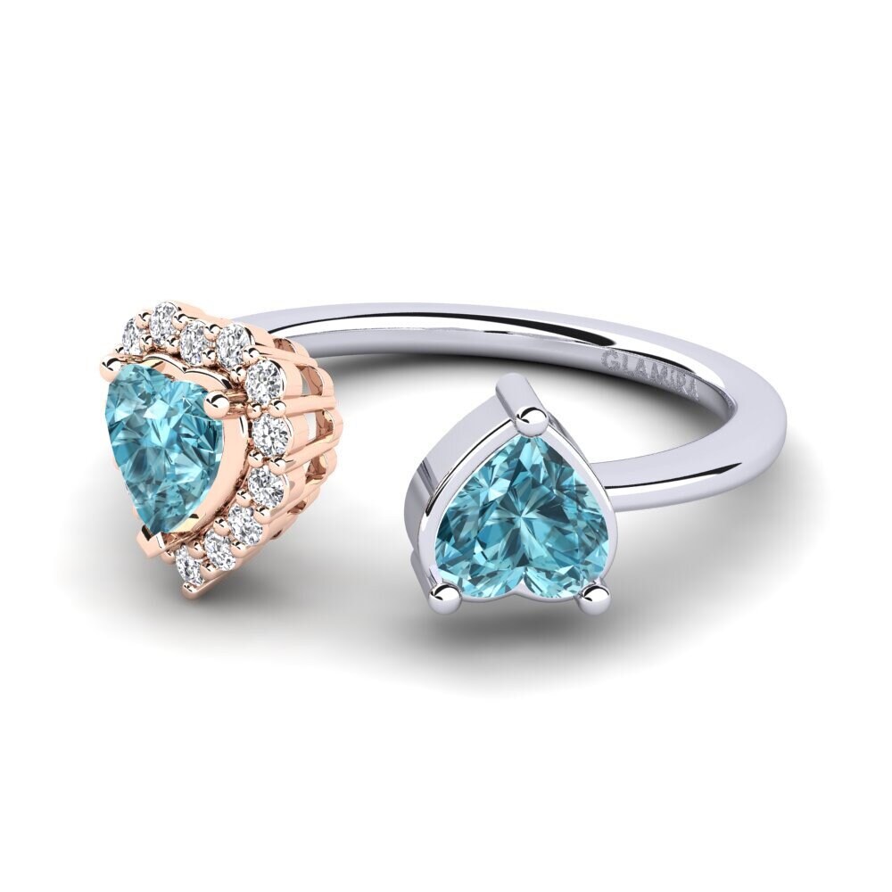 14ct White & Rose Gold Blue Zircon Women's Ring Ellish