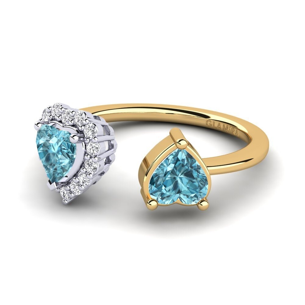 14ct Yellow & White Gold Blue Zircon Women's Ring Ellish