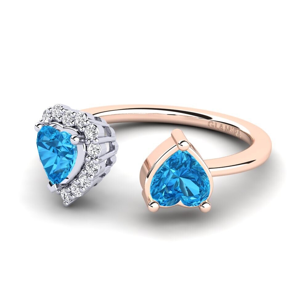 18ct Rose & White Gold Blue Topaz Women's Ring Ellish