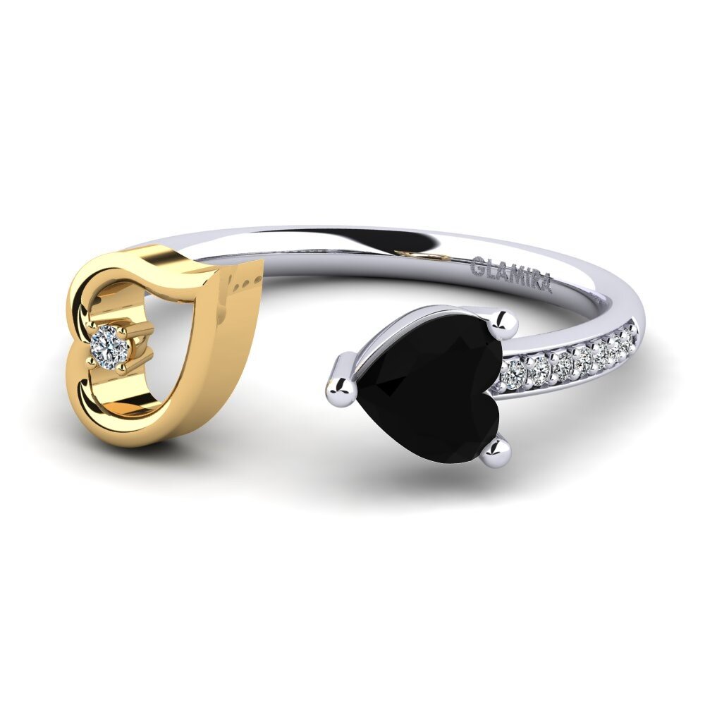 9ct White & Yellow Gold Black Onyx Ring Ellura