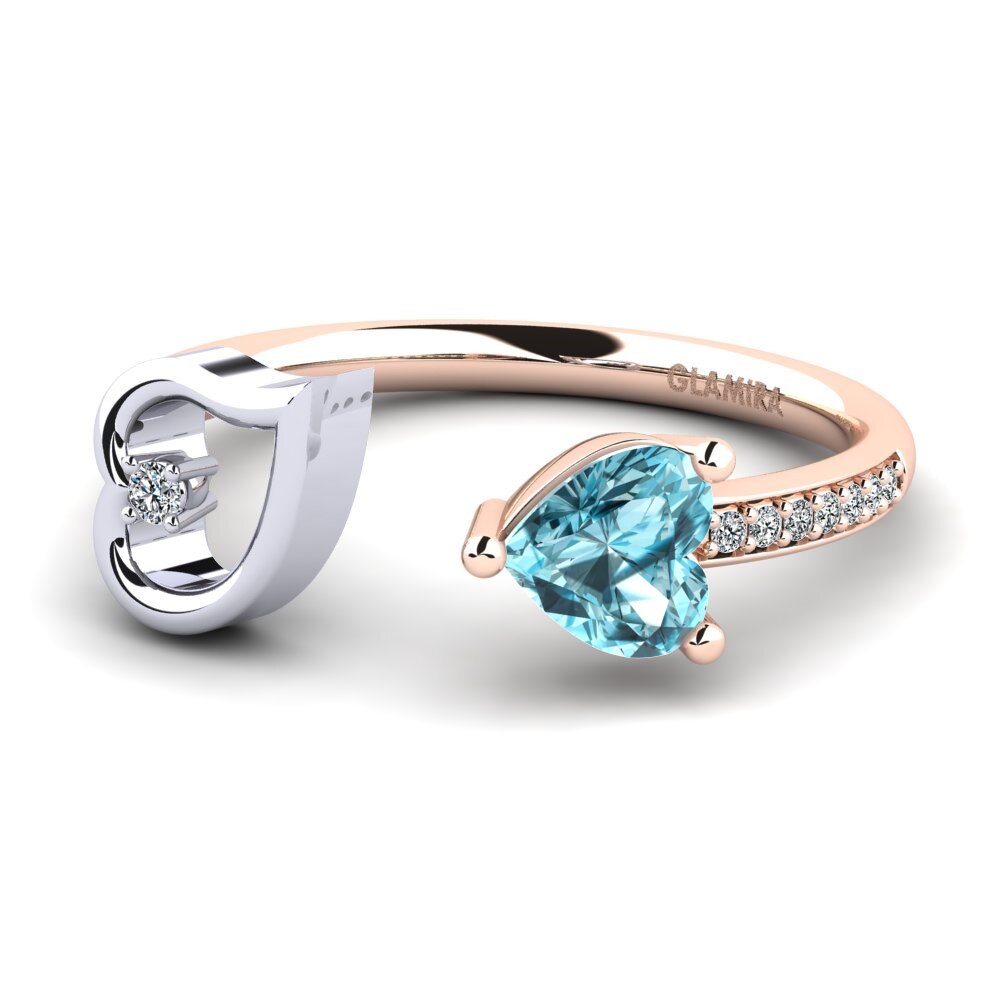 14ct Rose & White Gold Blue Zircon Ring Ellura