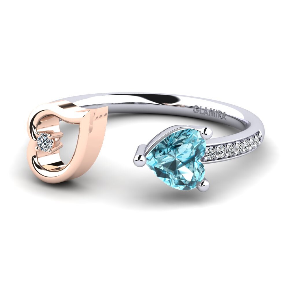14ct White & Rose Gold Blue Zircon Ring Ellura