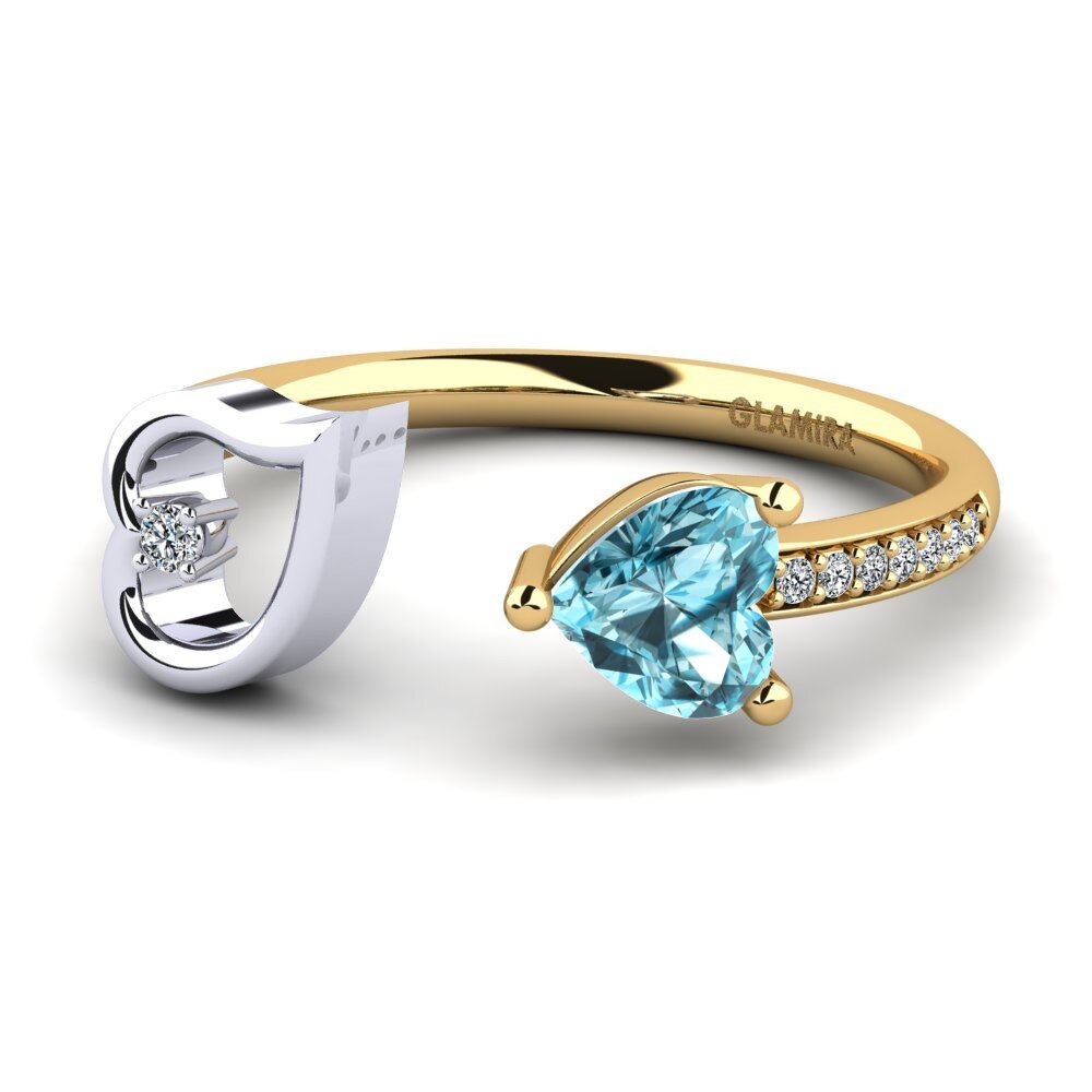 14ct Yellow & White Gold Blue Zircon Ring Ellura