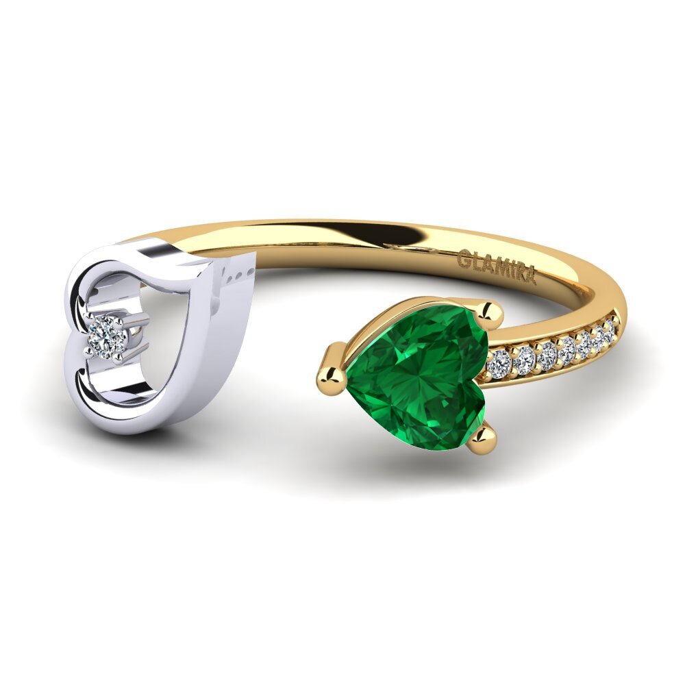 18ct Yellow & White Gold Emerald (Lab Created) Ring Ellura