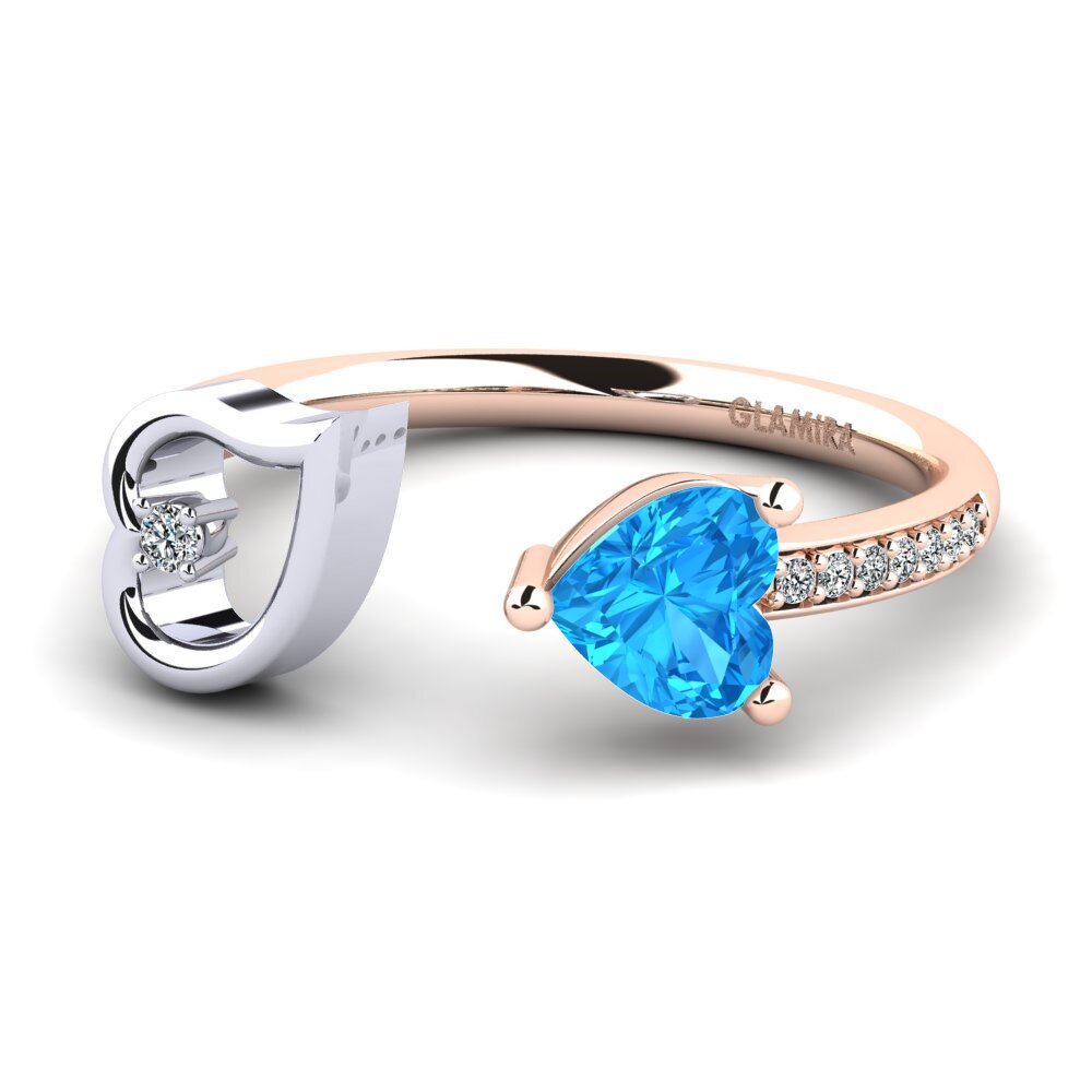 18ct Rose & White Gold Blue Topaz Ring Ellura