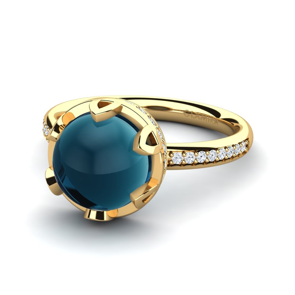 14K Geel Goud Cabochon Blauwe London Topaas Ringen Elmina