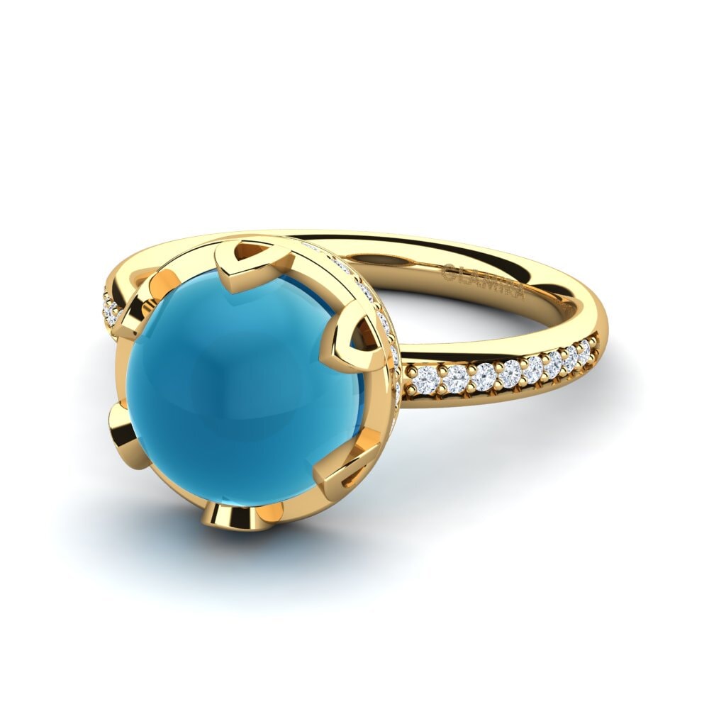 9k Oro Amarillo Topacio Azul Cabujón Anillo Elmina