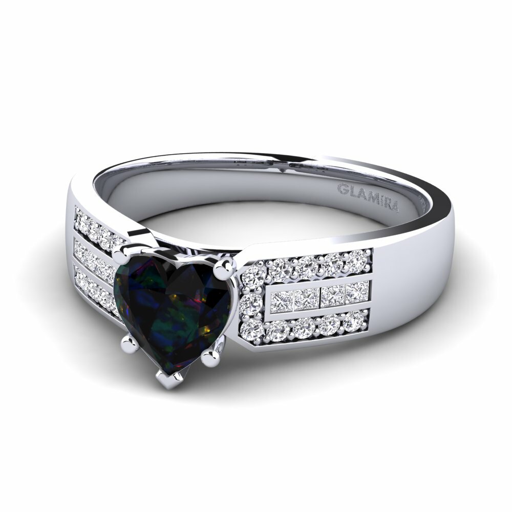 950 Palladium Black Opal Engagement Ring Eloise