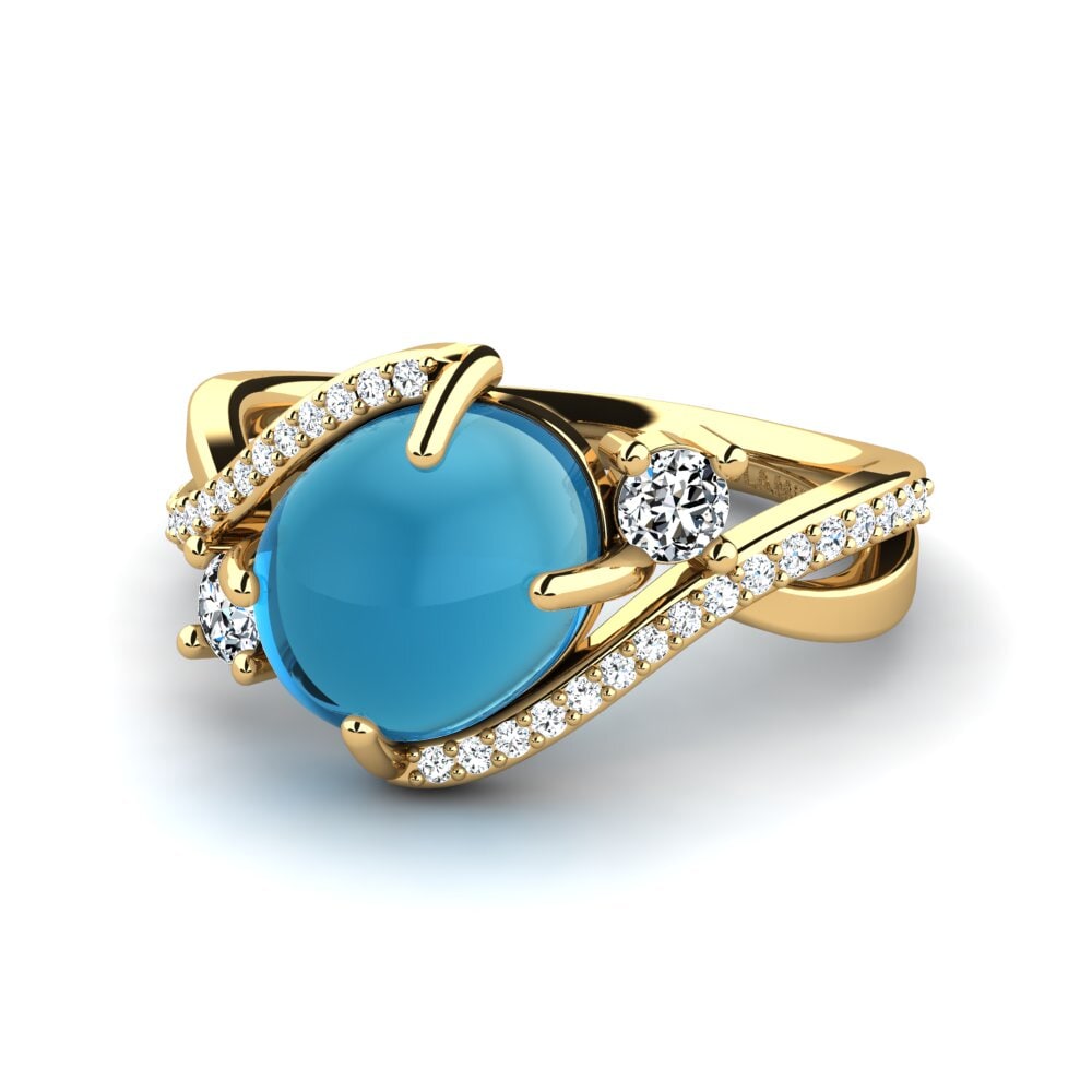 9k Oro Amarillo Topacio Azul Cabujón Anillo Elviana