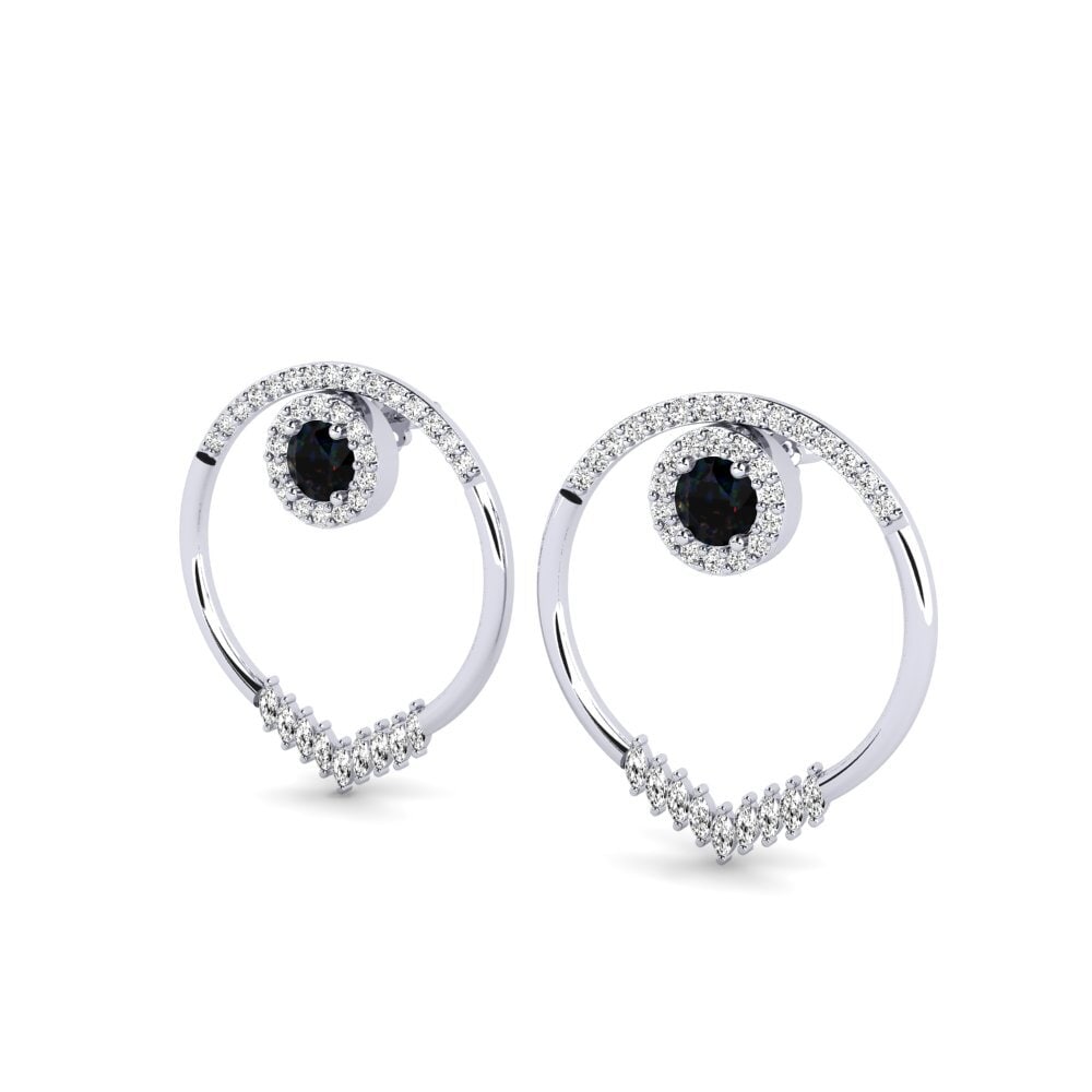 14k Oro Blanco Opalo Negro SYLVIE Pendientes Elvita