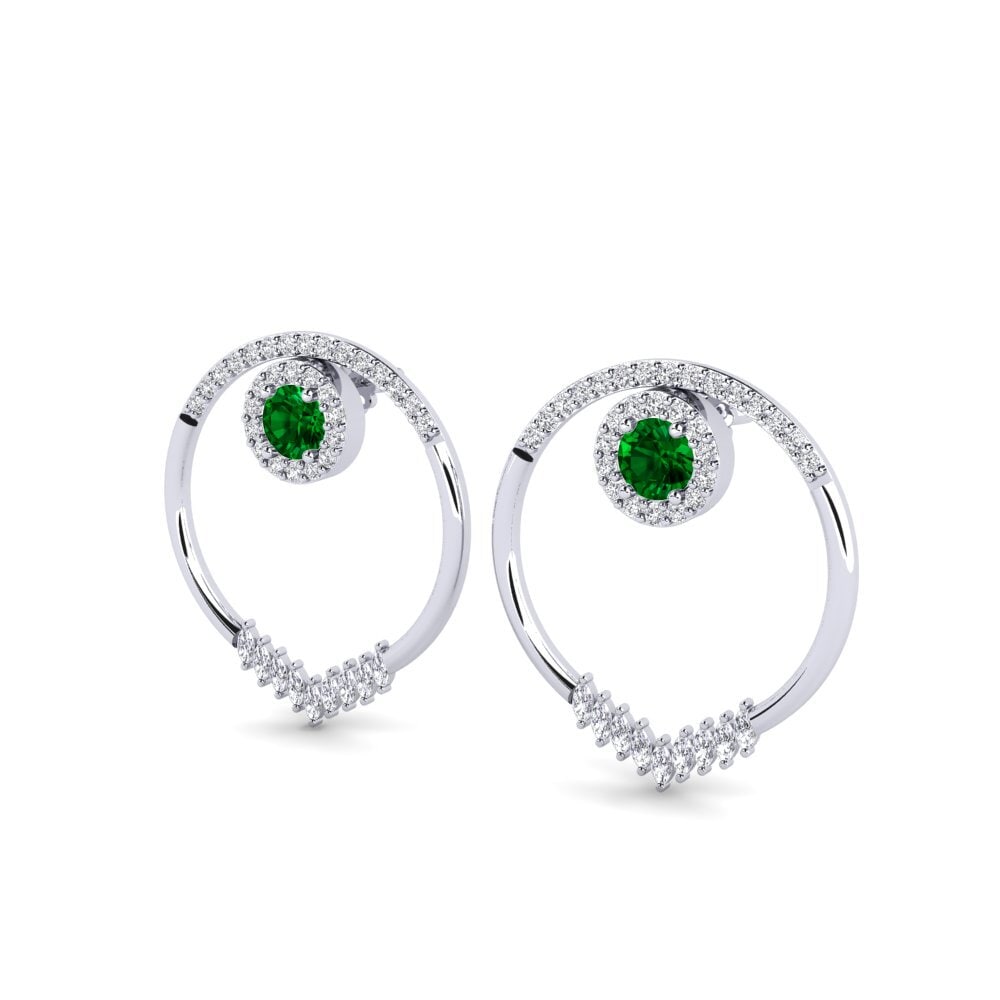18k Oro Blanco Circonita Verde SYLVIE Pendientes Elvita