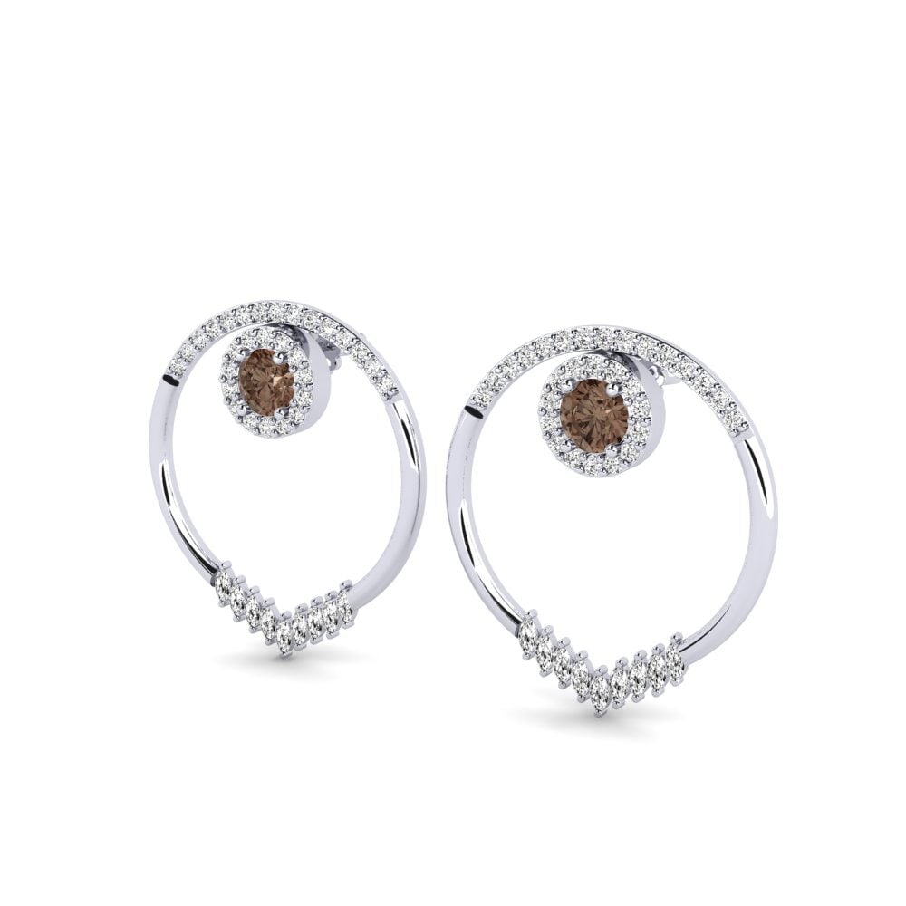 18k Oro Blanco Cuarzo humo SYLVIE Pendientes Elvita
