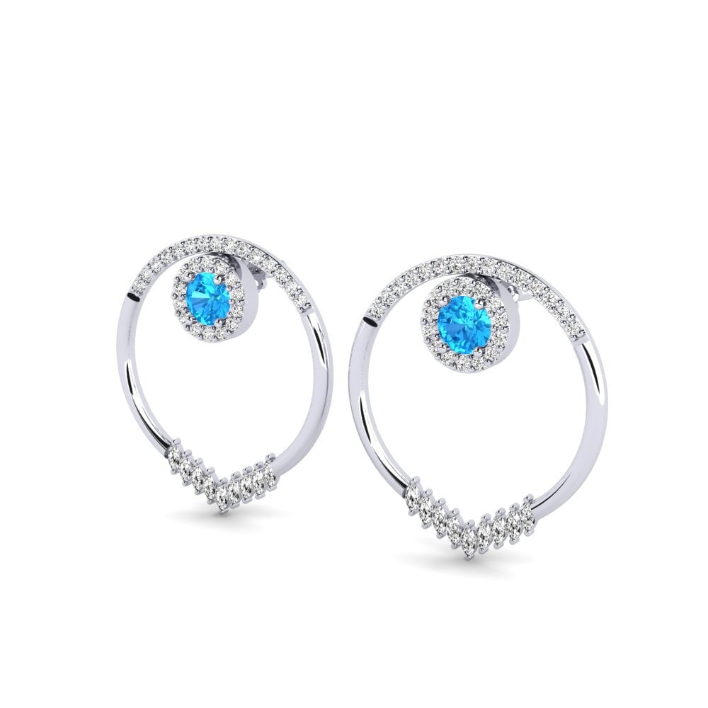 18k Oro Blanco Topacio azul SYLVIE Pendientes Elvita