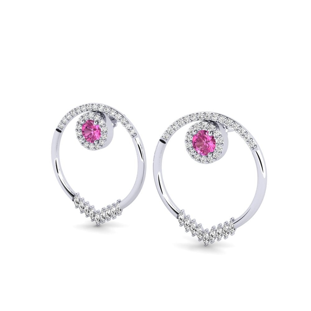 18k Oro Blanco Topacio Rosa SYLVIE Pendientes Elvita