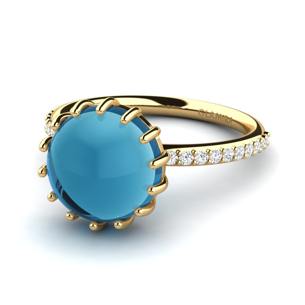 9k Oro Amarillo Topacio Azul Cabujón Anillo Emaleen