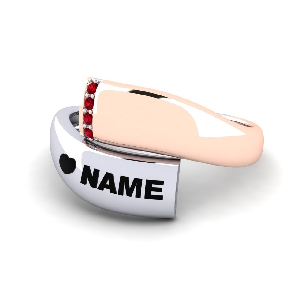 14K Rose & White Gold Red Zirconia Ring Emblish