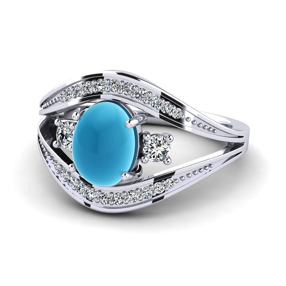 Topacio Azul Cabujón Anillo Emeda