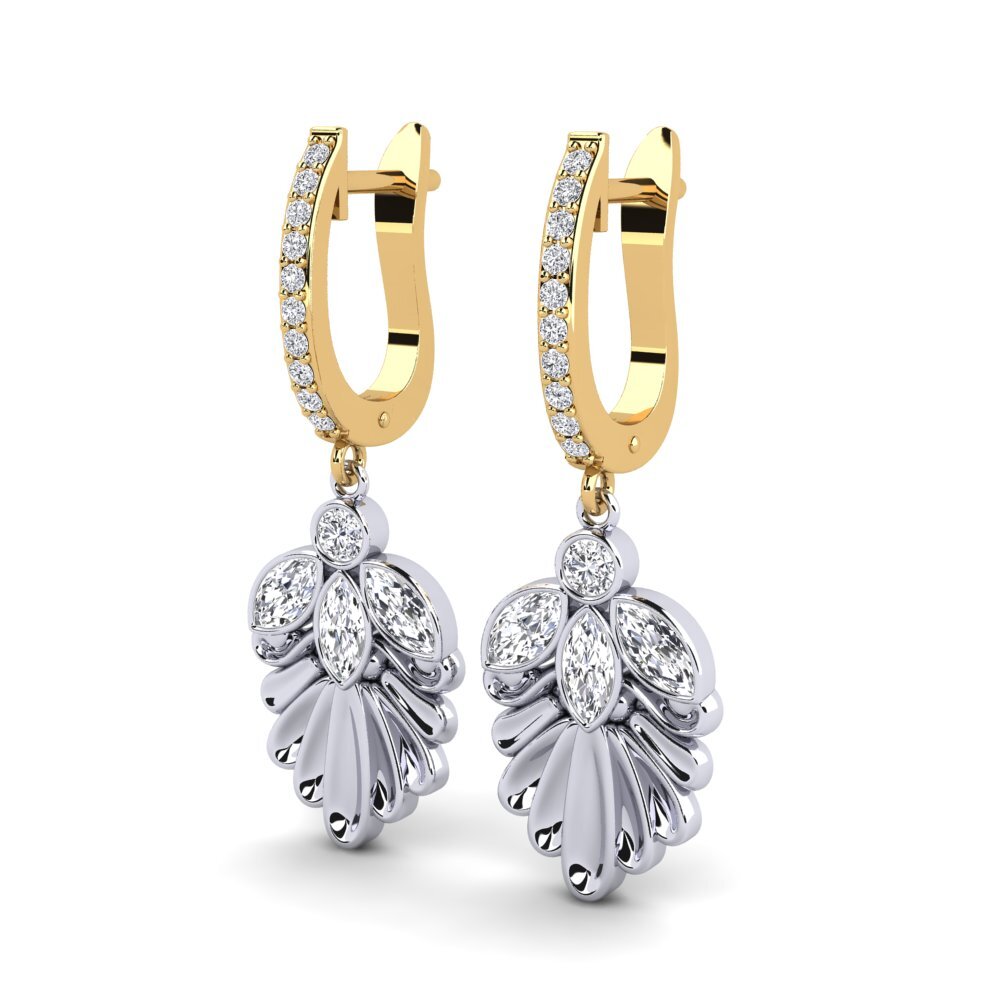 14k Oro Blanco / Amarillo Marquesa Pendiente de mujer Emond