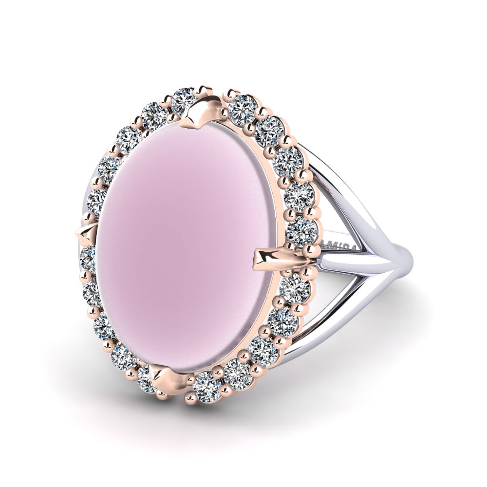 14ct White & Rose Gold Cabochon Rose Quartz Ring Emonualle