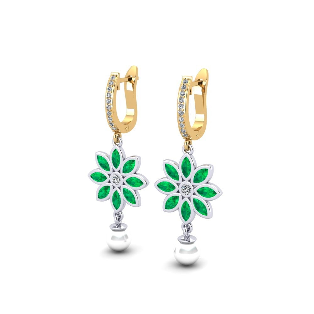 18ct White & Yellow Gold Emerald Women's Earring Encaisse