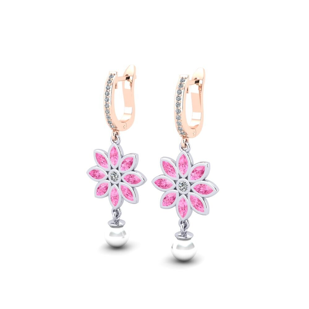 14k Oro Blanco & Rosa Zafiro Rosado Pendiente de mujer Encaisse