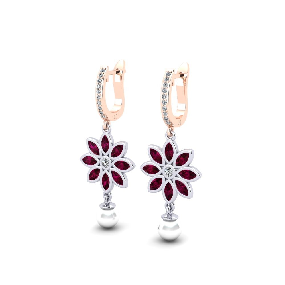 9ct White & Rose Gold Rhodolite Garnet Women's Earring Encaisse