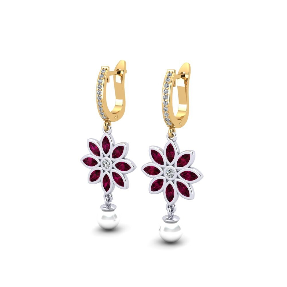 9ct White & Yellow Gold Rhodolite Garnet Women's Earring Encaisse