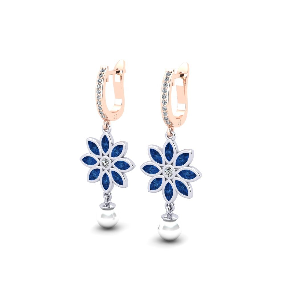 9ct White & Rose Gold Dark Blue Zirconia Women's Earring Encaisse
