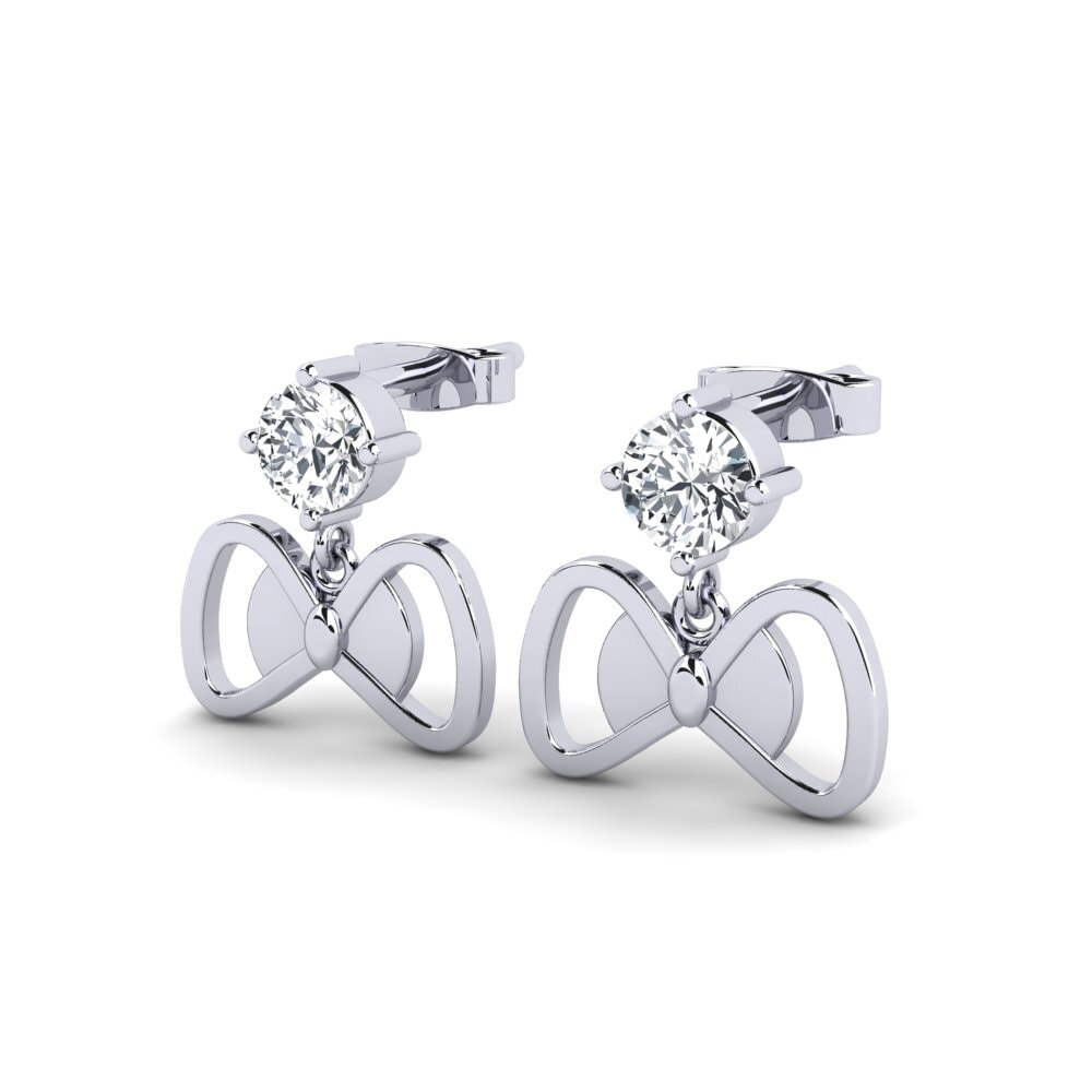 14k Oro Blanco Circón Blanco Pendiente de mujer Endivia