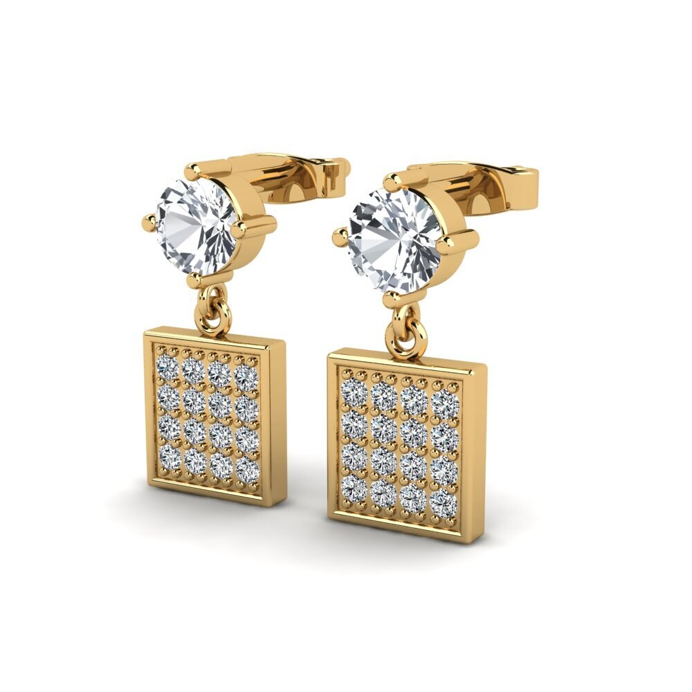 14ct Yellow Gold White Zircon Women's Earring Enhaleine