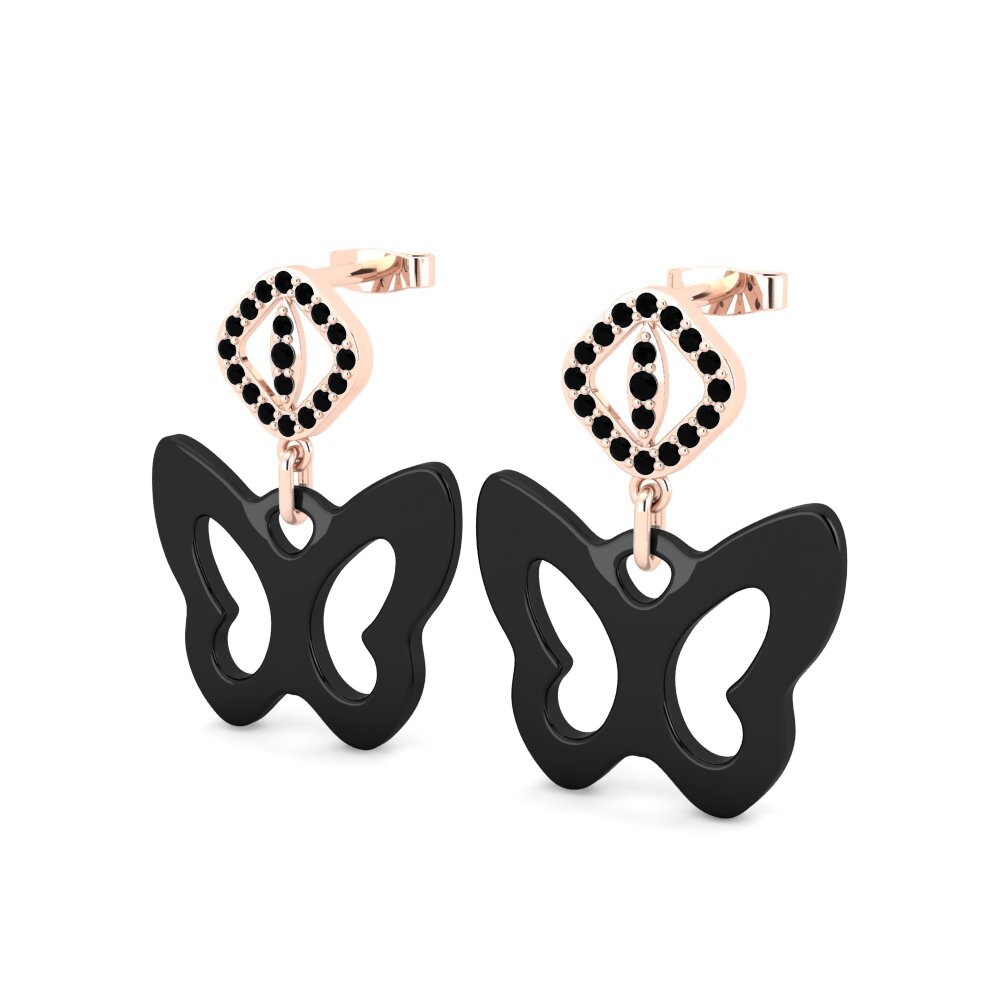 14k Oro Rosa Ónix Negro Pendiente de mujer Enochs