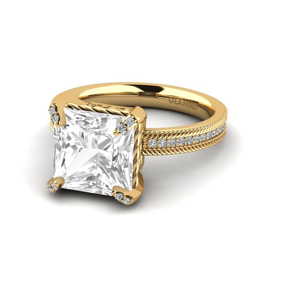 9k Oro Amarillo Topacio blanco Anillo de compromiso Enol