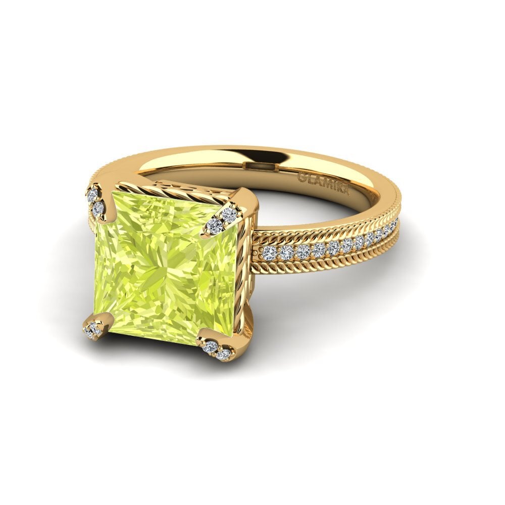 14k Oro Amarillo Cuarzo Limón Anillo de compromiso Enol