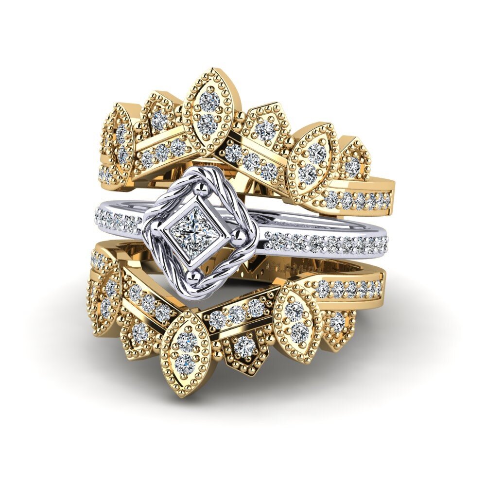 9k Oro Amarillo & Blanco Anillo Enulti SET