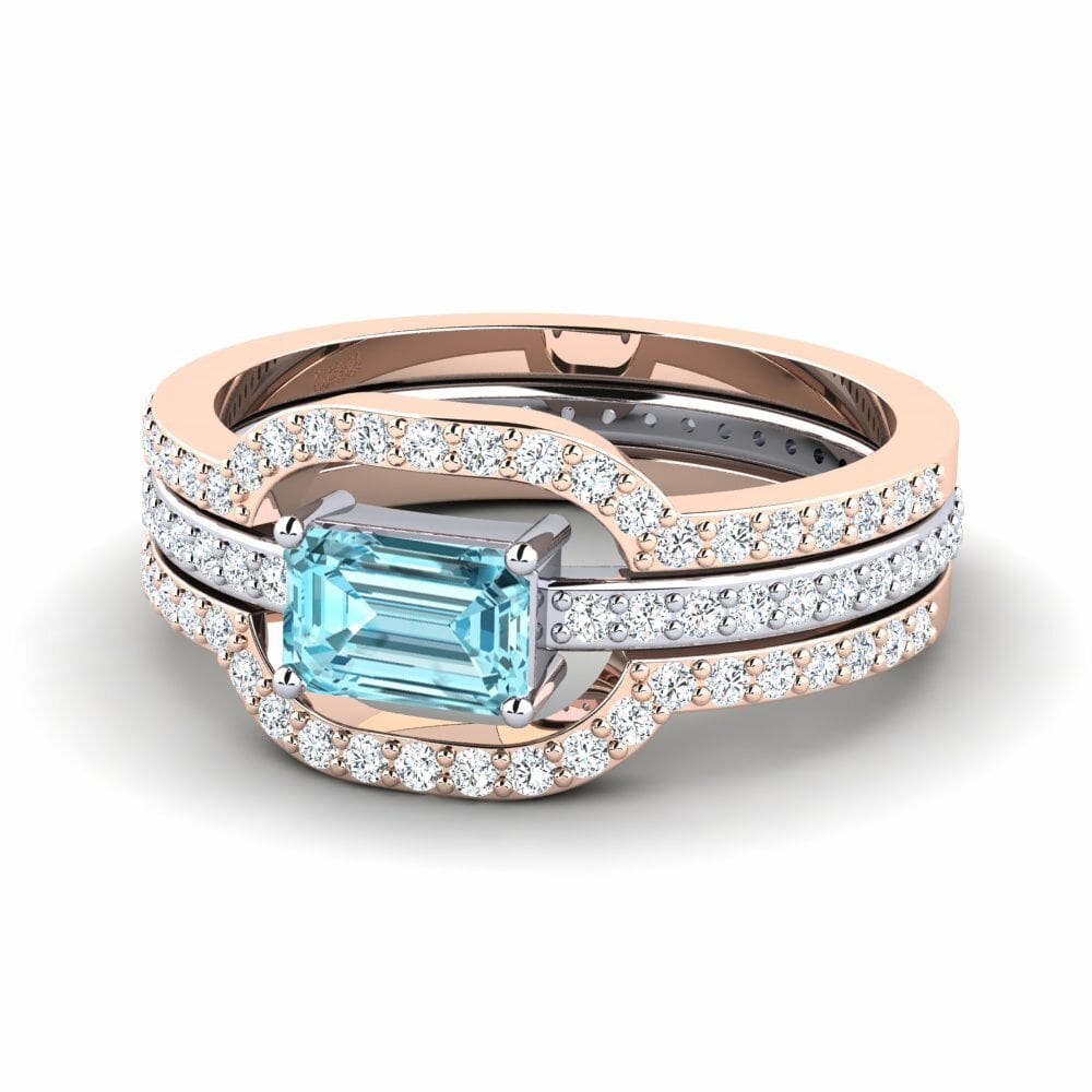 Bagues Or Rose& Blanc 18k Zircon Bleu Enhancer