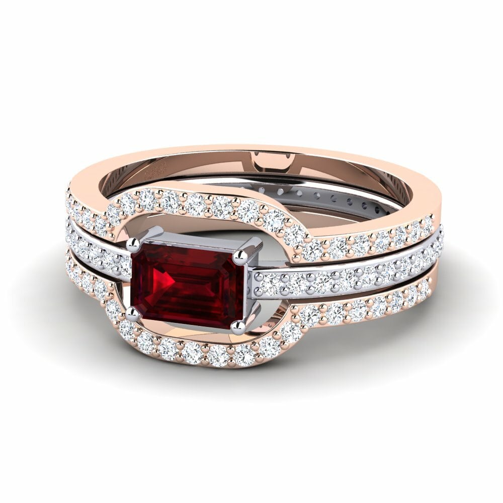Bagues Or Rose& Blanc 18k Grenat Enhancer