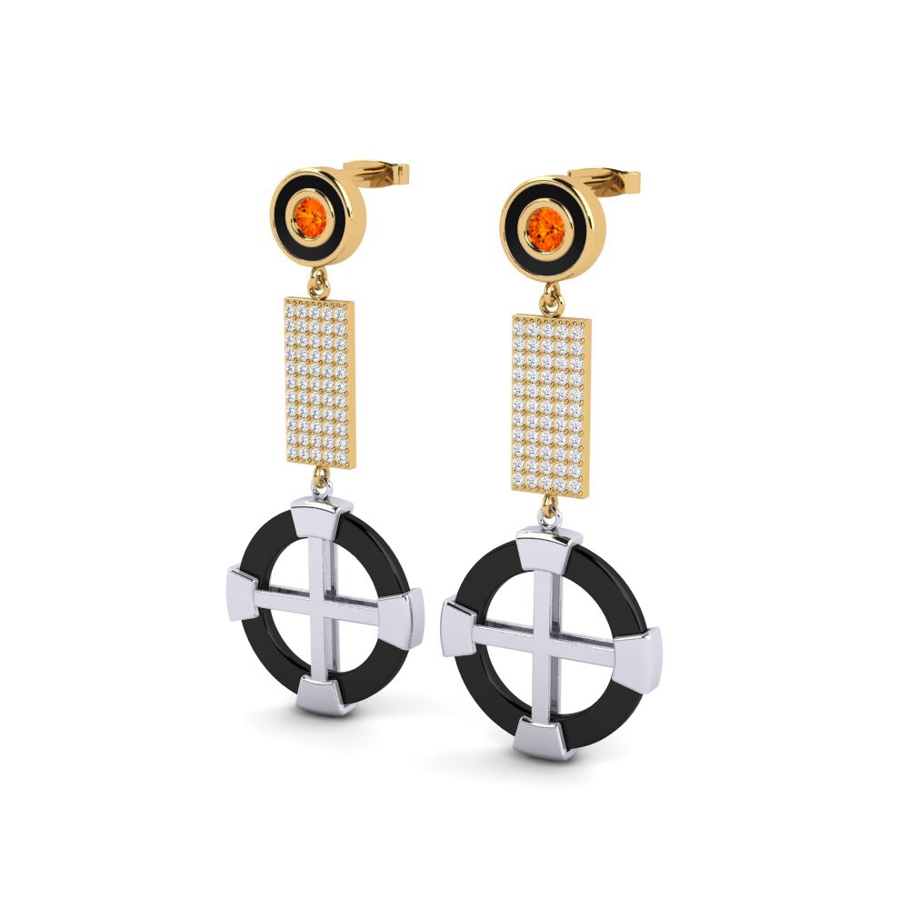 14k Oro Amarillo & Blanco Zafiro Naranja Pendiente de mujer Erald