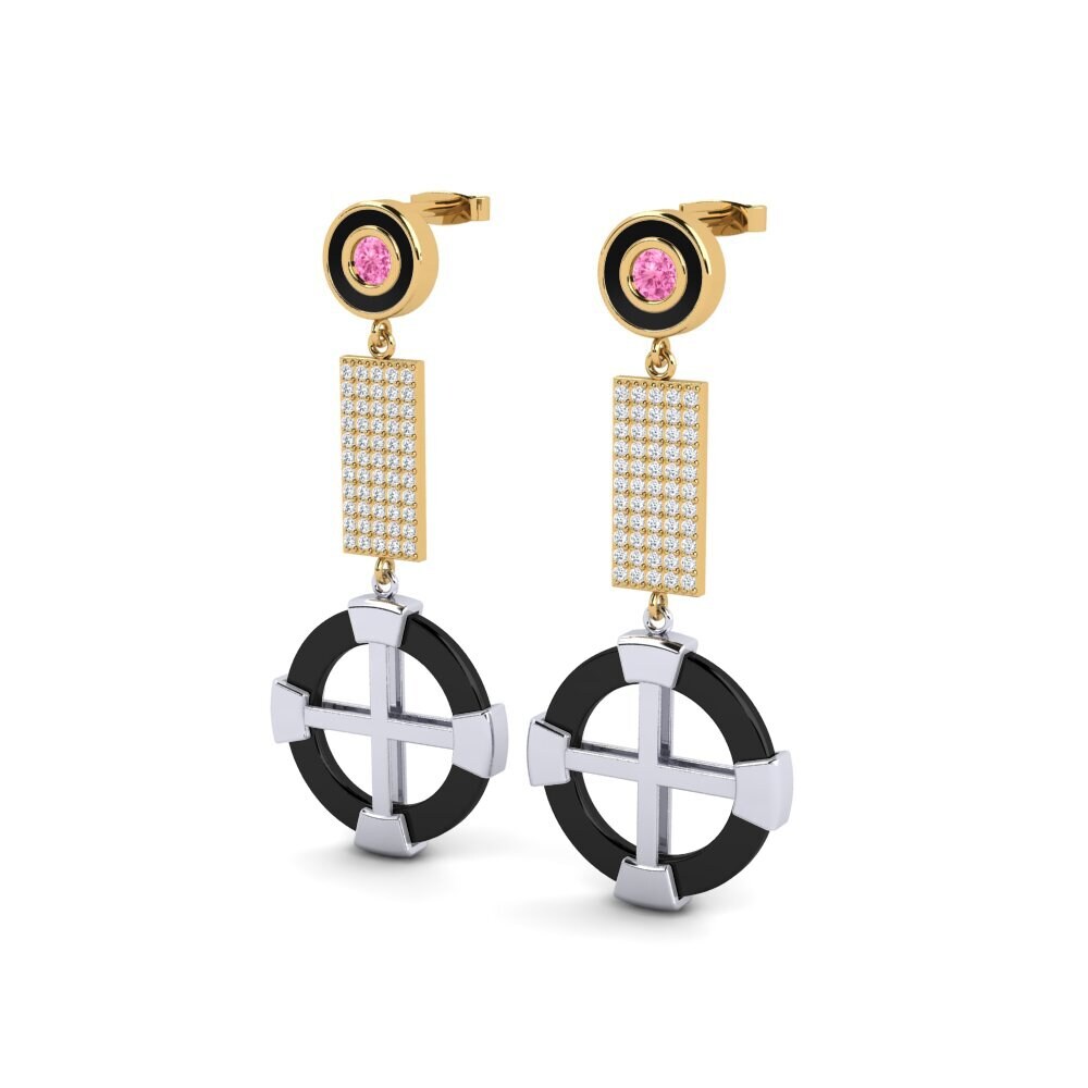 14k Oro Amarillo & Blanco Zafiro Rosado Pendiente de mujer Erald